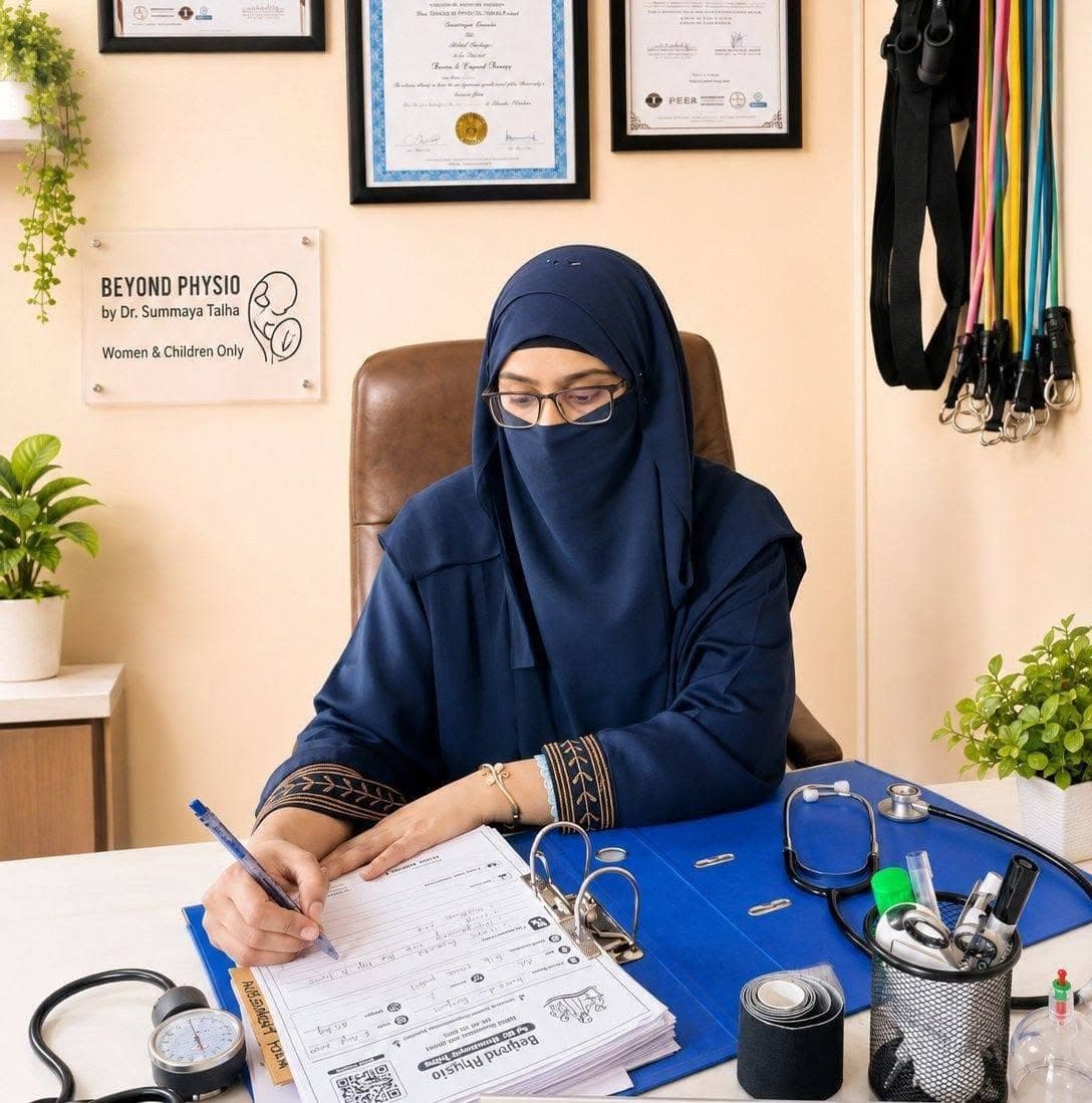 Dr. Summaya Talha, Consultant Physiotherapist, in her clinic